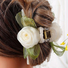 Fabric Rose Hair Claw Ponytail Holder Women Girls Sweet Hair Claw