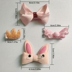 14pcs Girls Hair Accessories Set Crown Hair Tie Bow Duckbill Clip Cartoon Rabbit