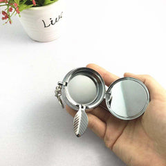 Mini Round Tobacco Box Keychain With Mirror Portable Metal Pendant