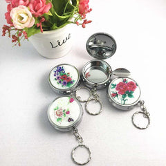 Mini Round Tobacco Box Keychain With Mirror Portable Metal Pendant