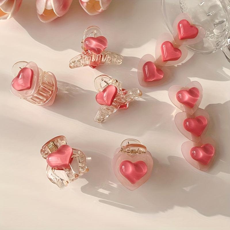 Y2K Jelly Pink Heart Hair Claw Mini Hair Claw