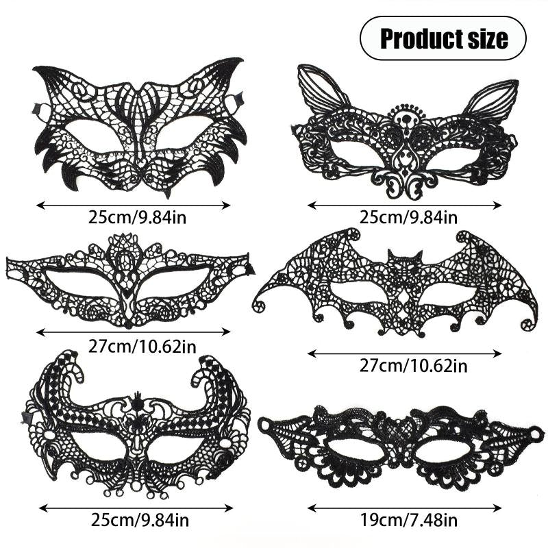 6pcs Sexy Venetian Masks Women Black Eye Mask Masquerade Halloween Party