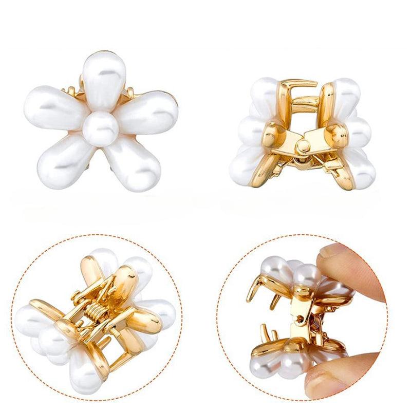 10pcs Mini Hair Claw Faux Pearl Flower Hair Claw Clip Hair Accessories