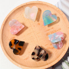 6pcs Mini Heart Shaped Hair Claw Acetate Hair Claw Nonslip Shark Claw