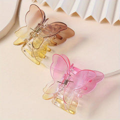 2pcs Butterfly Shape Transparent Plastic Hair Claw Mini Shark Claw Gradient