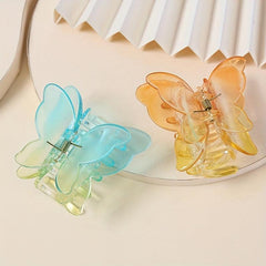 2pcs Butterfly Shape Transparent Plastic Hair Claw Mini Shark Claw Gradient