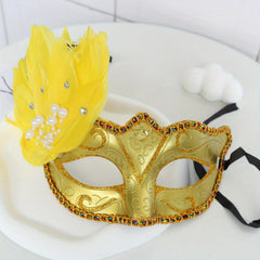 Masquerade Party Mask with Faux Feather & Pearl
