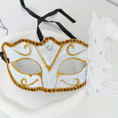 Masquerade Party Mask with Faux Feather & Pearl