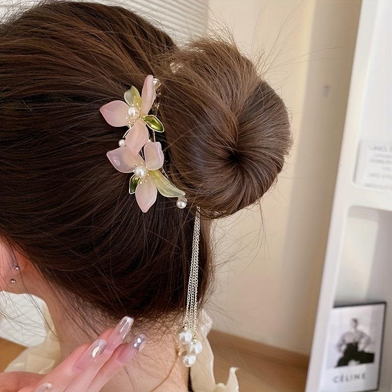 Faux Pearl Flower Hair Claw Mini Shark Claw Head Jewelry Hair Accessories
