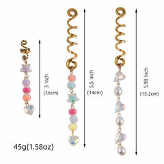 6pcs Colorful Faux Pearl Hair Jewelry For Braids Tassels Dreadlock Rings Charm