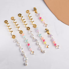 6pcs Colorful Faux Pearl Hair Jewelry For Braids Tassels Dreadlock Rings Charm