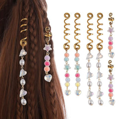 6pcs Colorful Faux Pearl Hair Jewelry For Braids Tassels Dreadlock Rings Charm