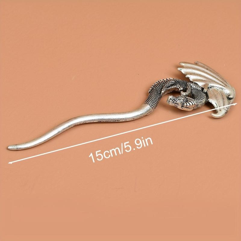 Silvery Dragon Hairpin Viking Style Hair Stick Ponytail Holder Vintage Hair Pin