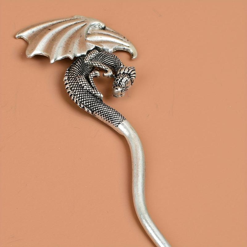 Silvery Dragon Hairpin Viking Style Hair Stick Ponytail Holder Vintage Hair Pin