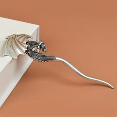 Silvery Dragon Hairpin Viking Style Hair Stick Ponytail Holder Vintage Hair Pin