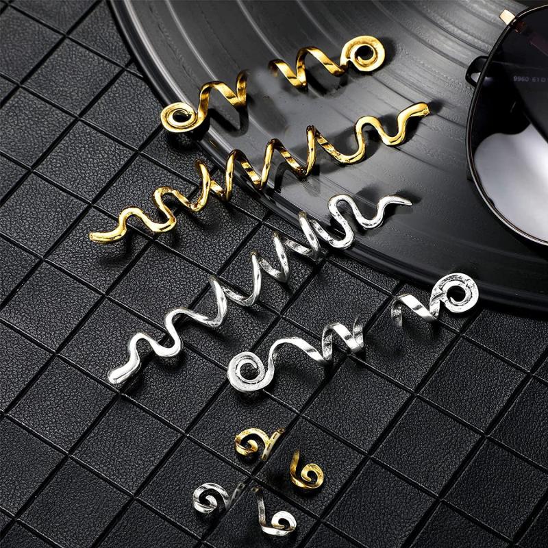 Viking Long Hair Beads Spiral Coils Dreadlock Braids Rings Clips Metal Cuffs