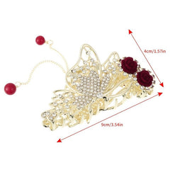 Red Rose Hair Claw Clip Tassel Ponytail Holder for Women