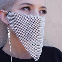 Rhinestone Mesh Mask Chain - Ball Party Nightclub Necklace