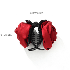 Small Fabric Rose Decor Hair Claw for Women Girls