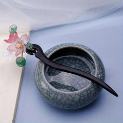 Vintage Lotus & Pearl Wooden Hair Pin Holder