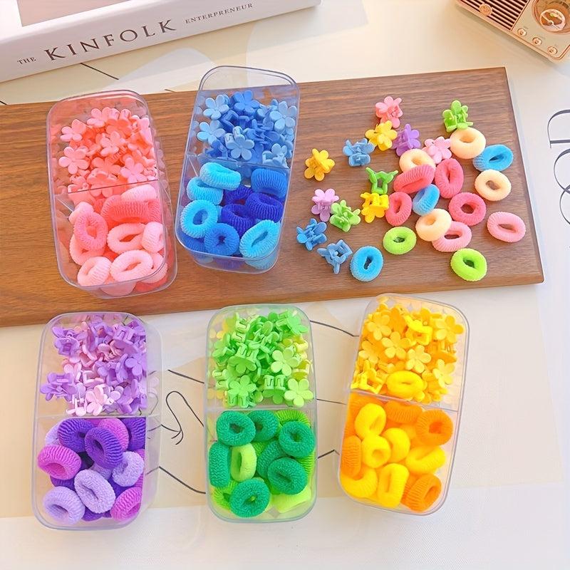 48pcs Baby Girls Flower Hair Claw Clip & Elastic Ponytail Hair Accessories Set