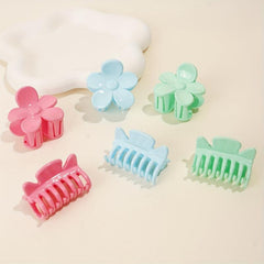 6pcs Glossy Style Hair Claw Flower Shape Shark Claw Ponytail Holder