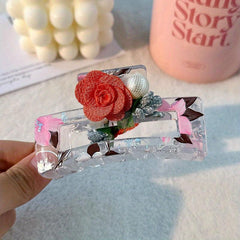 Printed Hair Claw Butterfly Design Rose Decor Hair Clip for Women