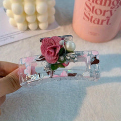 Printed Hair Claw Butterfly Design Rose Decor Hair Clip for Women