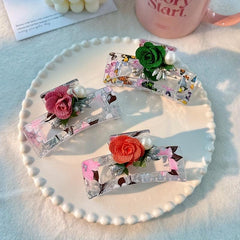 Printed Hair Claw Butterfly Design Rose Decor Hair Clip for Women