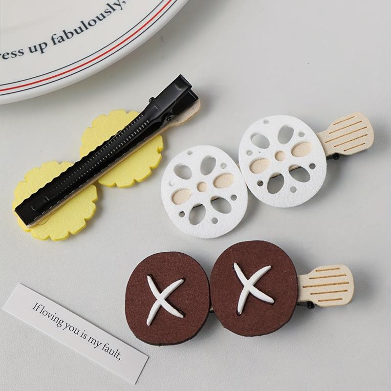 5pcs Funny Food Hair Clip Cartoon Lotus Root Corn Mushroom Duck Billed Clip