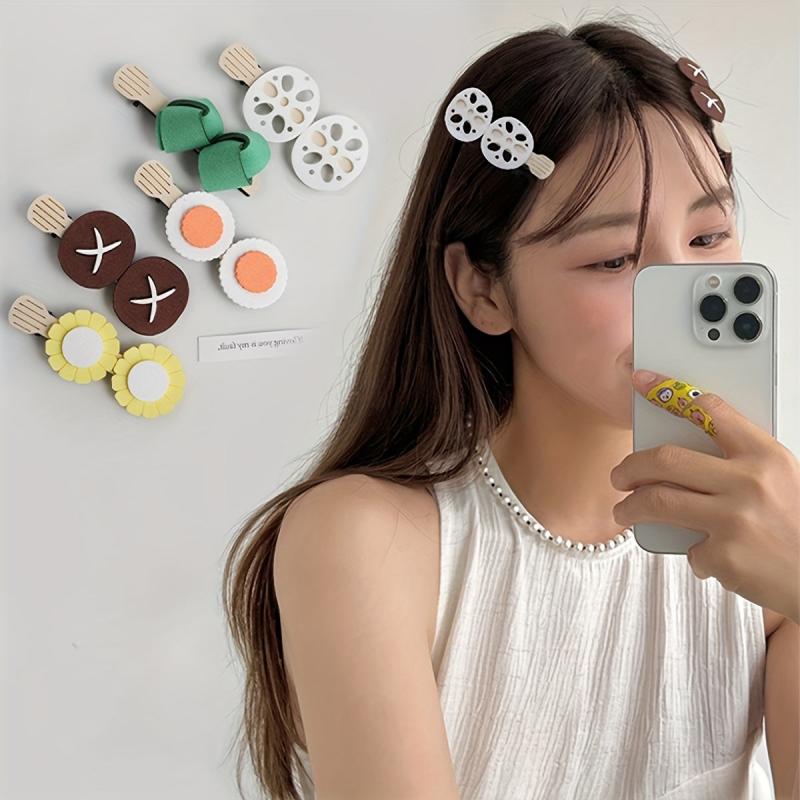 5pcs Funny Food Hair Clip Cartoon Lotus Root Corn Mushroom Duck Billed Clip