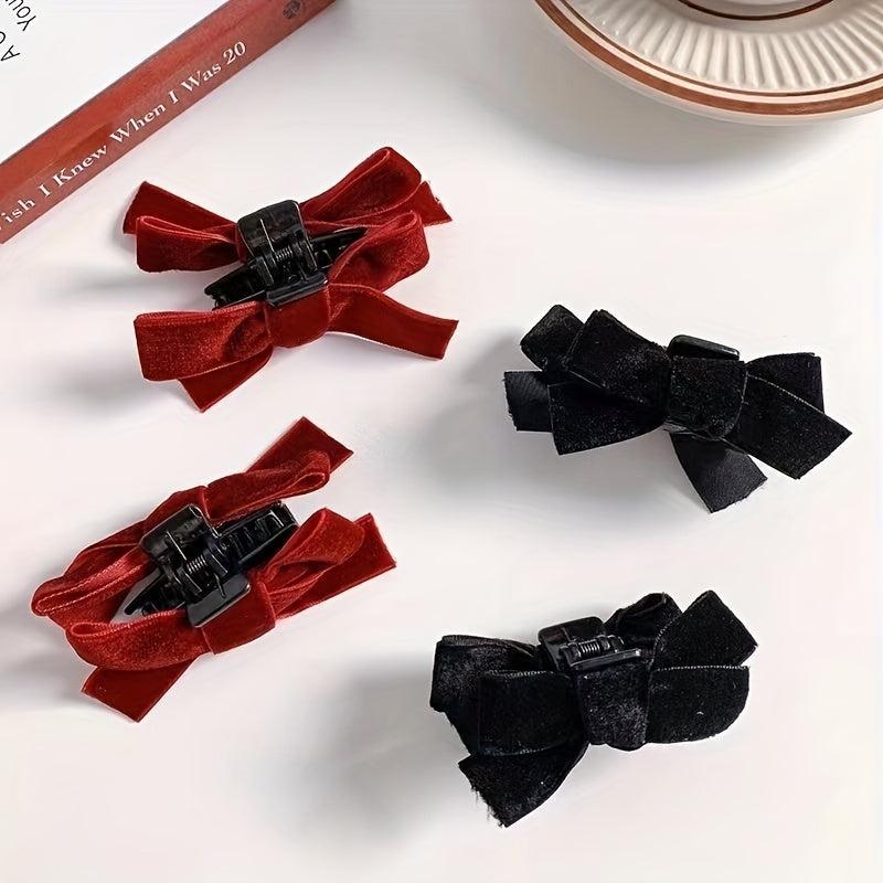 2pcs Velvet Bow Hair Claw Vintage Hair Accessories