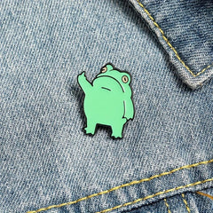 Funny Frog Brooch For Men Cartoon Baked Paint Enamel Frog Pin