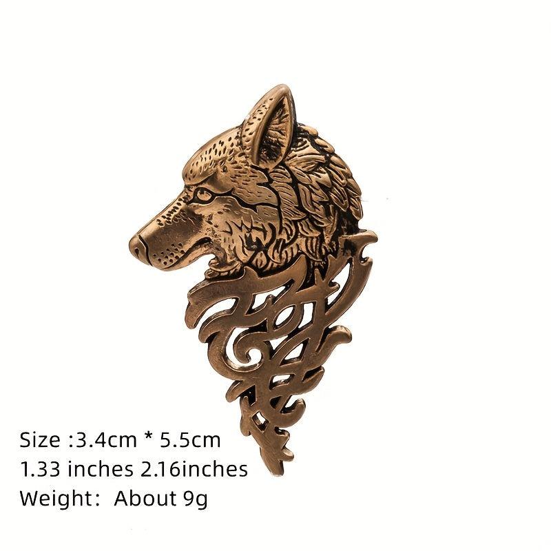 Retro Wolf Head Brooch Collar Pin for Men's Suit