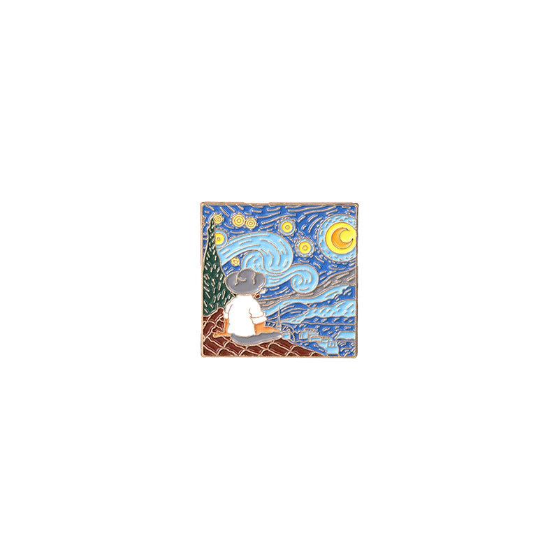 Oil Painting Style Brooch Decorative Pin Creative Gift Men Casual Jewelry