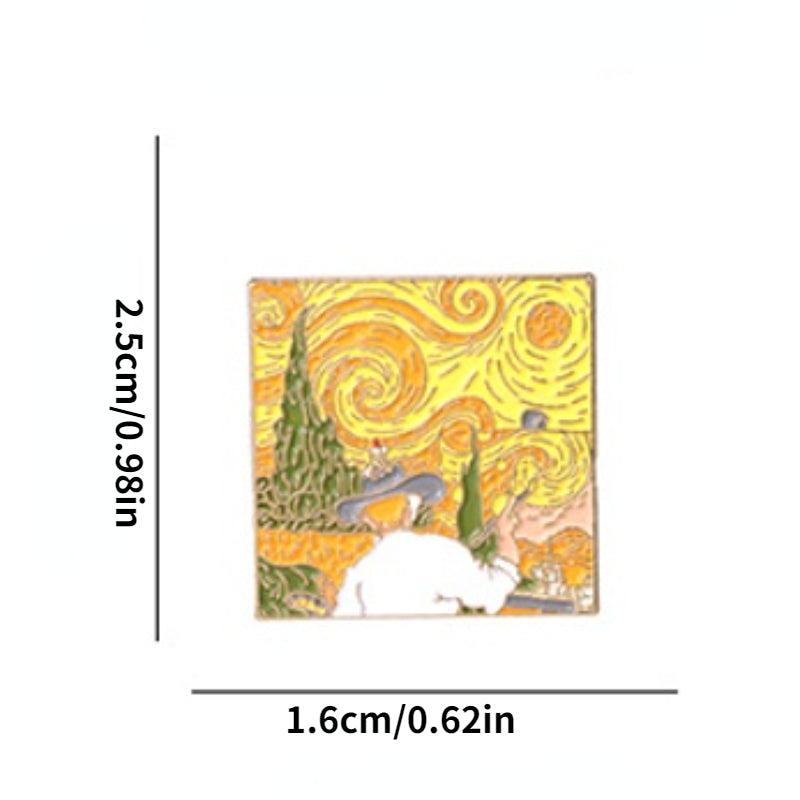 Oil Painting Style Brooch Decorative Pin Creative Gift Men Casual Jewelry
