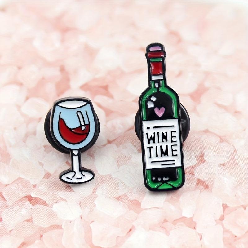 Cartoon Red Wine Bottle Wine Cup Jewelry Pin