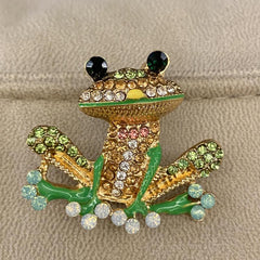Colorful Enamel Frog Brooch Pin for Women Men with Rhinestone
