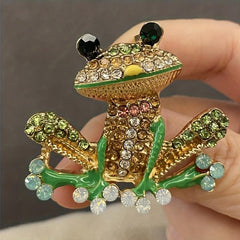 Colorful Enamel Frog Brooch Pin for Women Men with Rhinestone