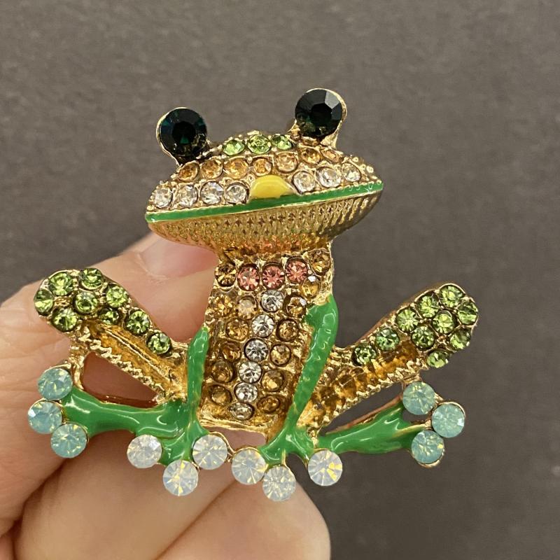Colorful Enamel Frog Brooch Pin for Women Men with Rhinestone