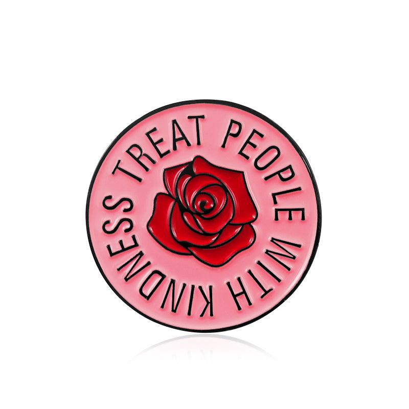 Round Pink Rose Flower Pin