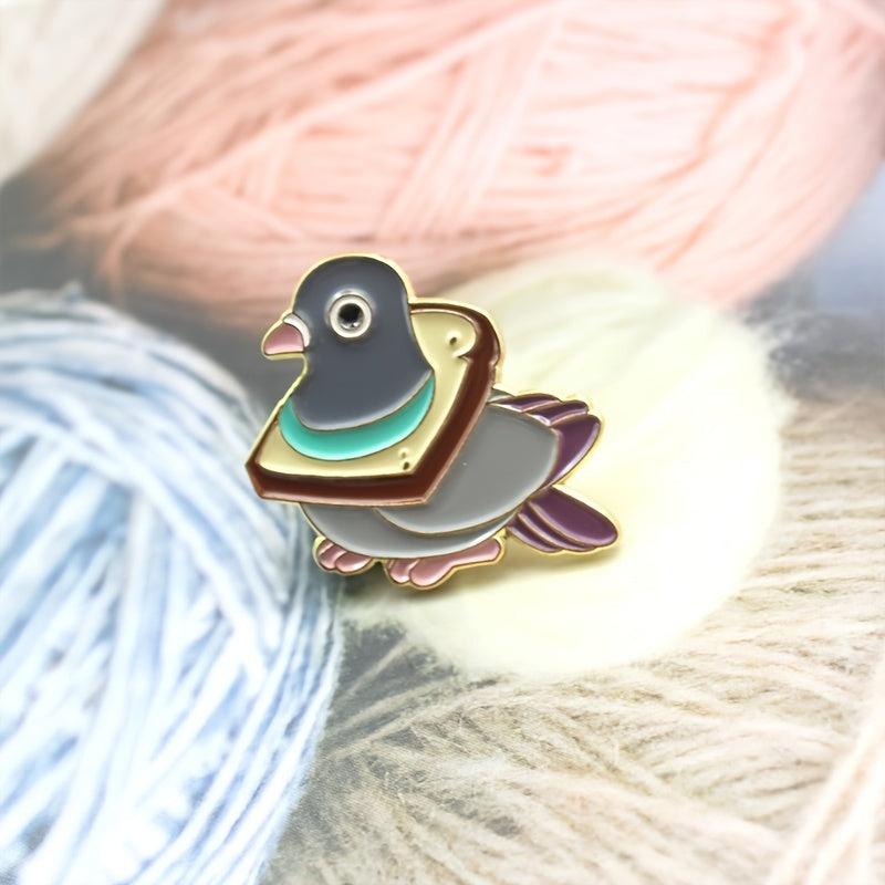 Grey Pigeon Brooch Toast Bread Design