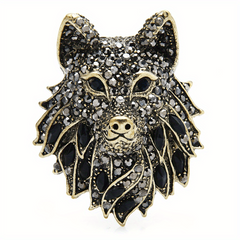 Rhinestone Wolf Brooch for Men