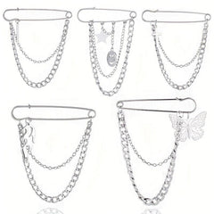 Double Layer Chain Butterfly Brooch Men Pin Suits Shoes Hats Accessories