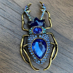 Vintage Scarab Beetle Brooch Pin Sparkle Rhinestone Aged Crystal Style