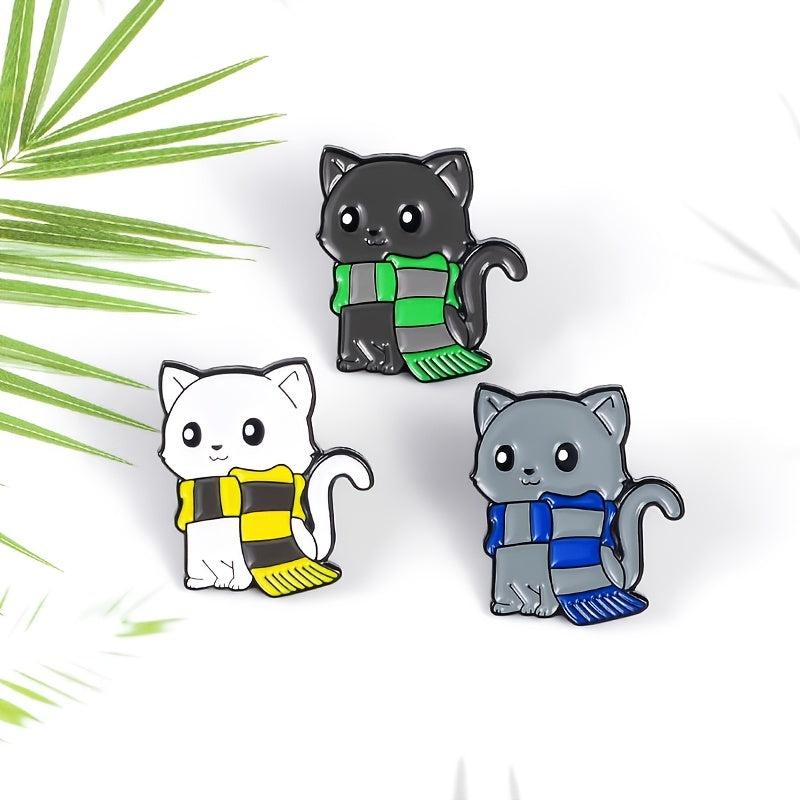 Cartoon Cat Scarf Shape Alloy Brooch Pin Unisex Gray Kitten