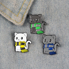 Cartoon Cat Scarf Shape Alloy Brooch Pin Unisex Gray Kitten