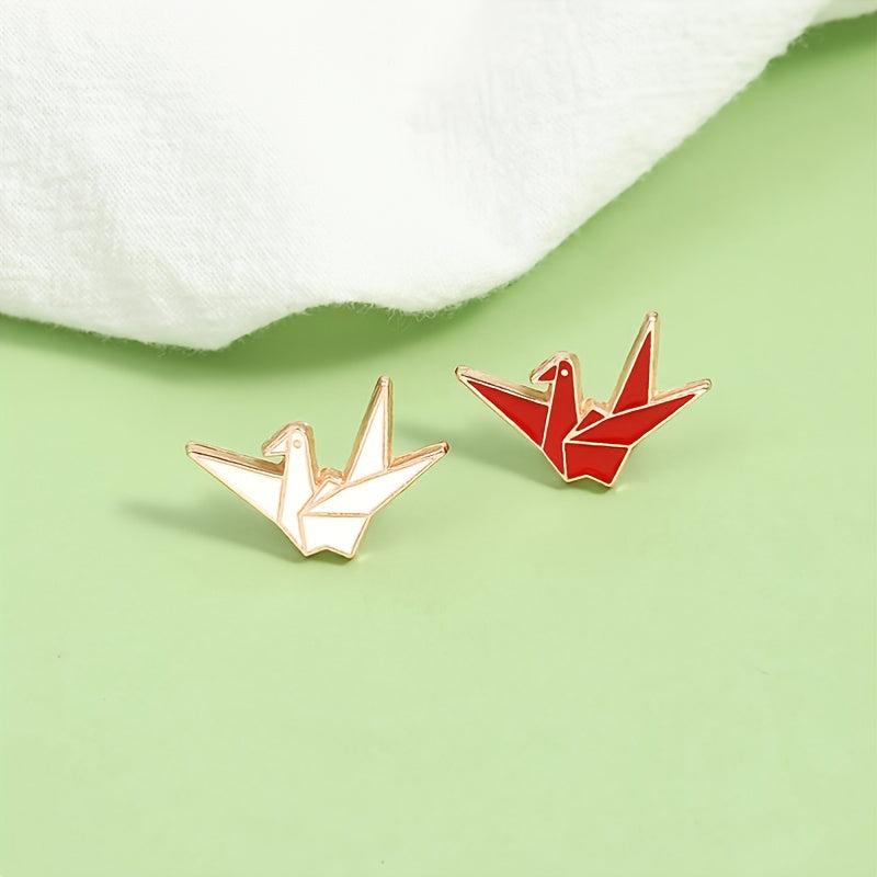 Cartoon Paper Crane Enamel Pin Lapel Plated Set Gift Couple Friendship
