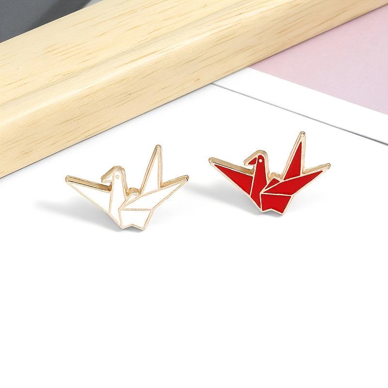 Cartoon Paper Crane Enamel Pin Lapel Plated Set Gift Couple Friendship