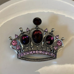 Vintage Purple Rhinestone Crown Brooch for Men Unisex